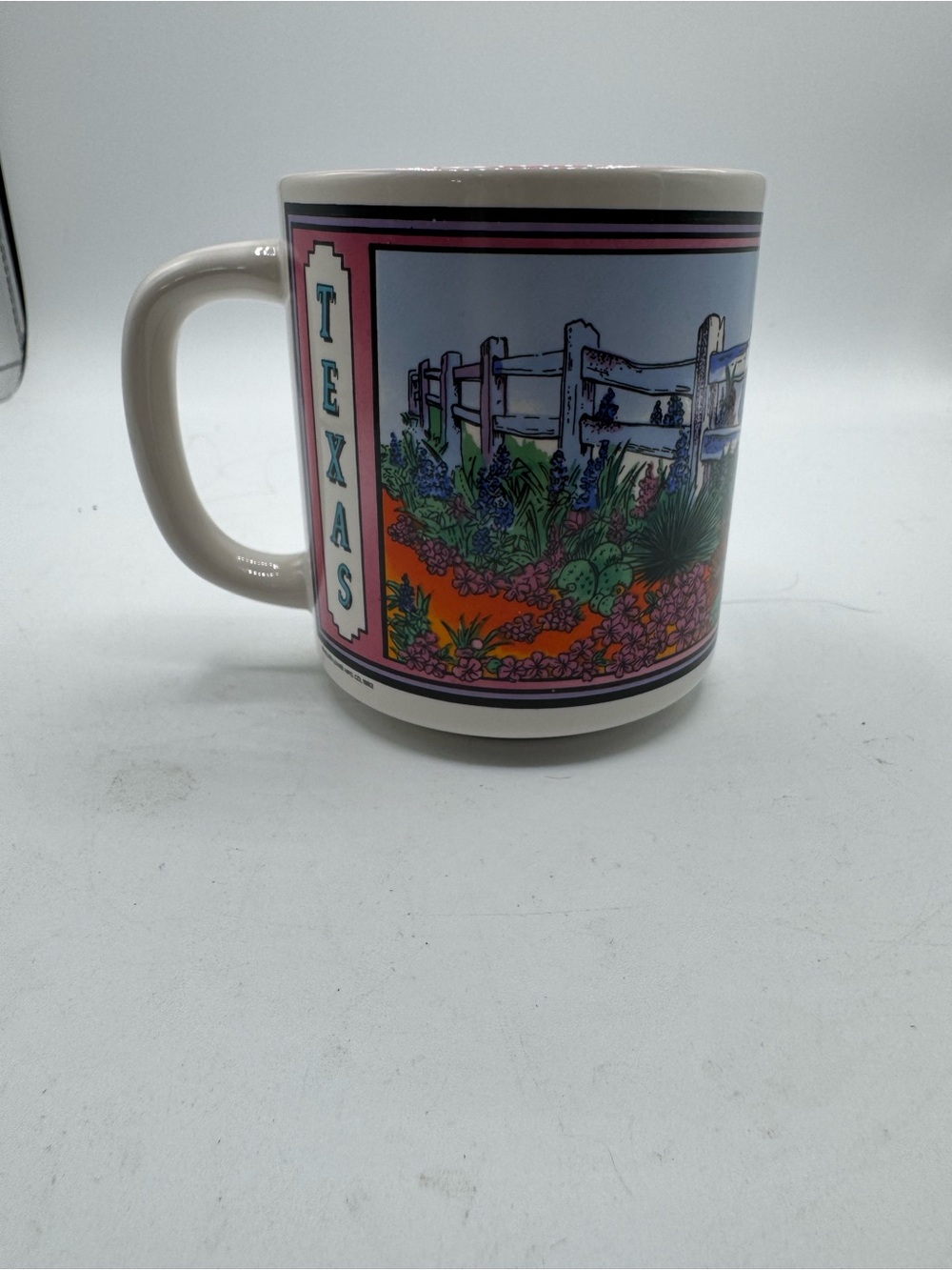 Texas Wooden Fence Wildflowers Coffee Mug Cup 1992 Allen Lewis Company Korea
